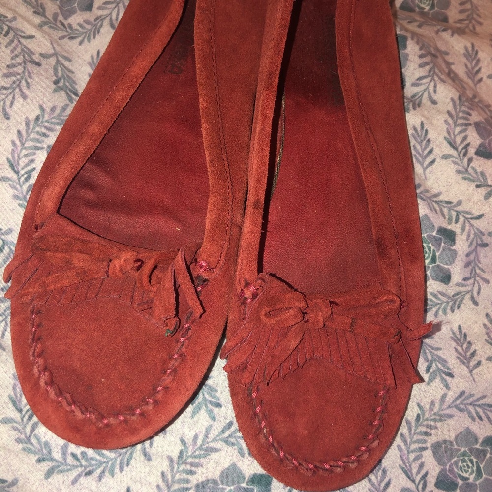Minnetonka suede moccasins- burnt orange red